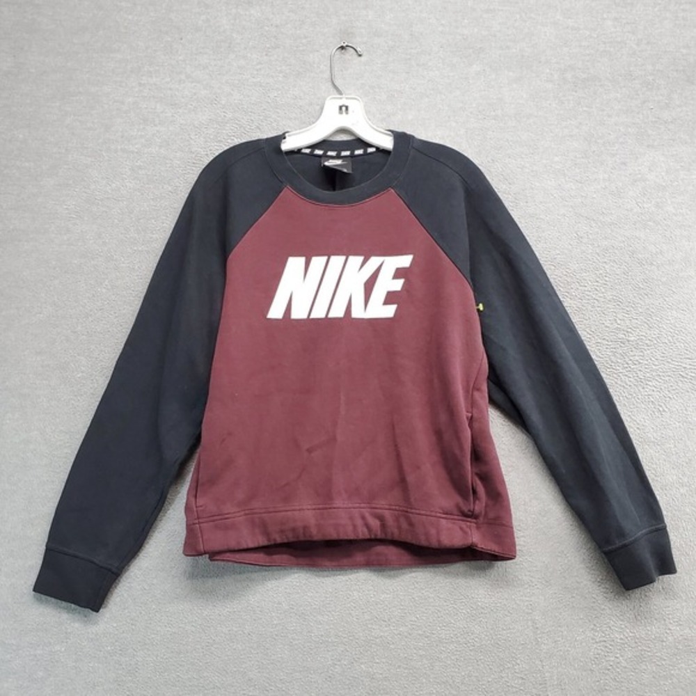 Nike Women Sweatshirt Small Red Crop Oversized Y2K Pockets Raglan Sleeve